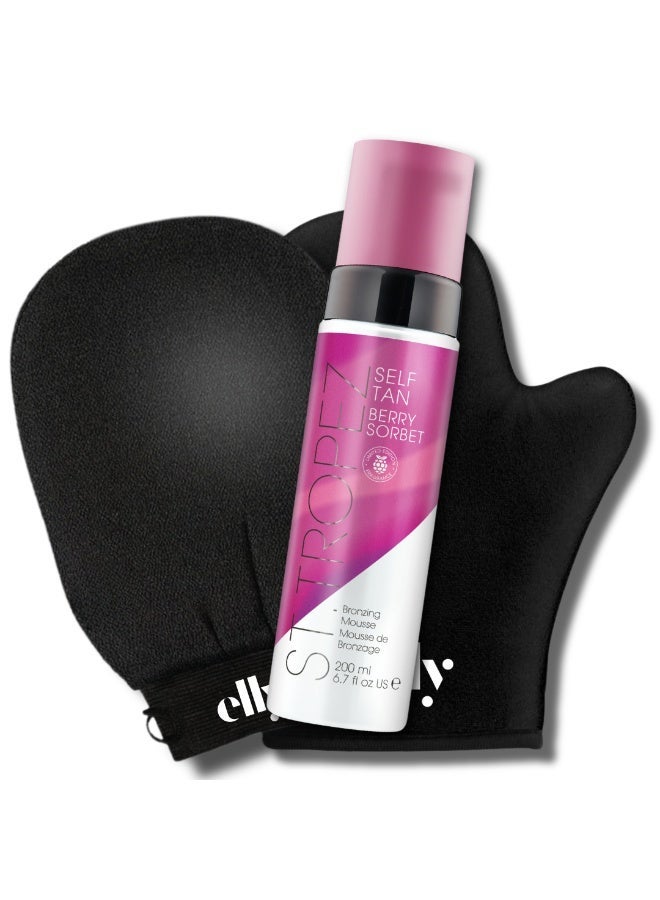 St.Tropez Kit - Berry Sorbet Bronzing Mousse Fake Tan 200ml, Elly Exfoliator Glove, Elly Application glove mitt. - Image 1